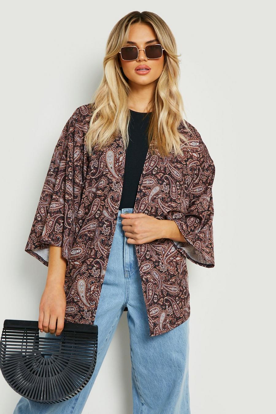 Rust Boho Paisley Woven Kimono image number 1