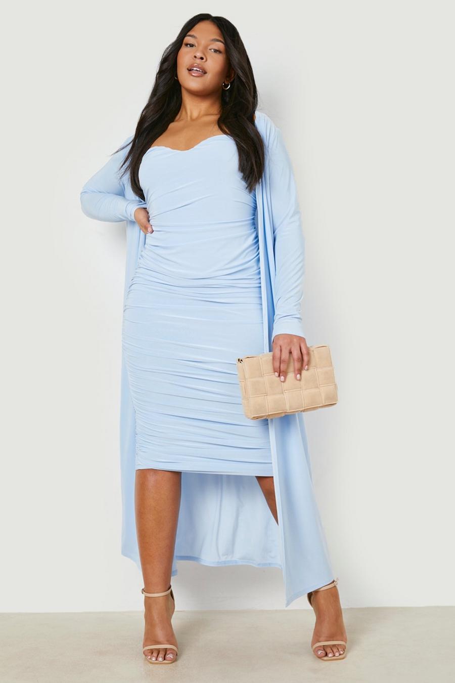 Blue Plus Sweetheart Bandeau Midi Dress & Duster Co-Ord image number 1