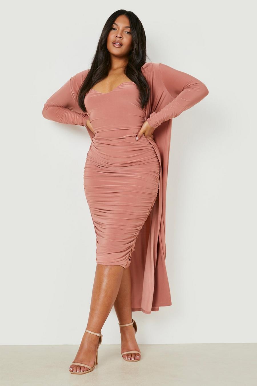 Rose Plus Sweetheart Bandeau Midi Dress & Duster Co-Ord image number 1
