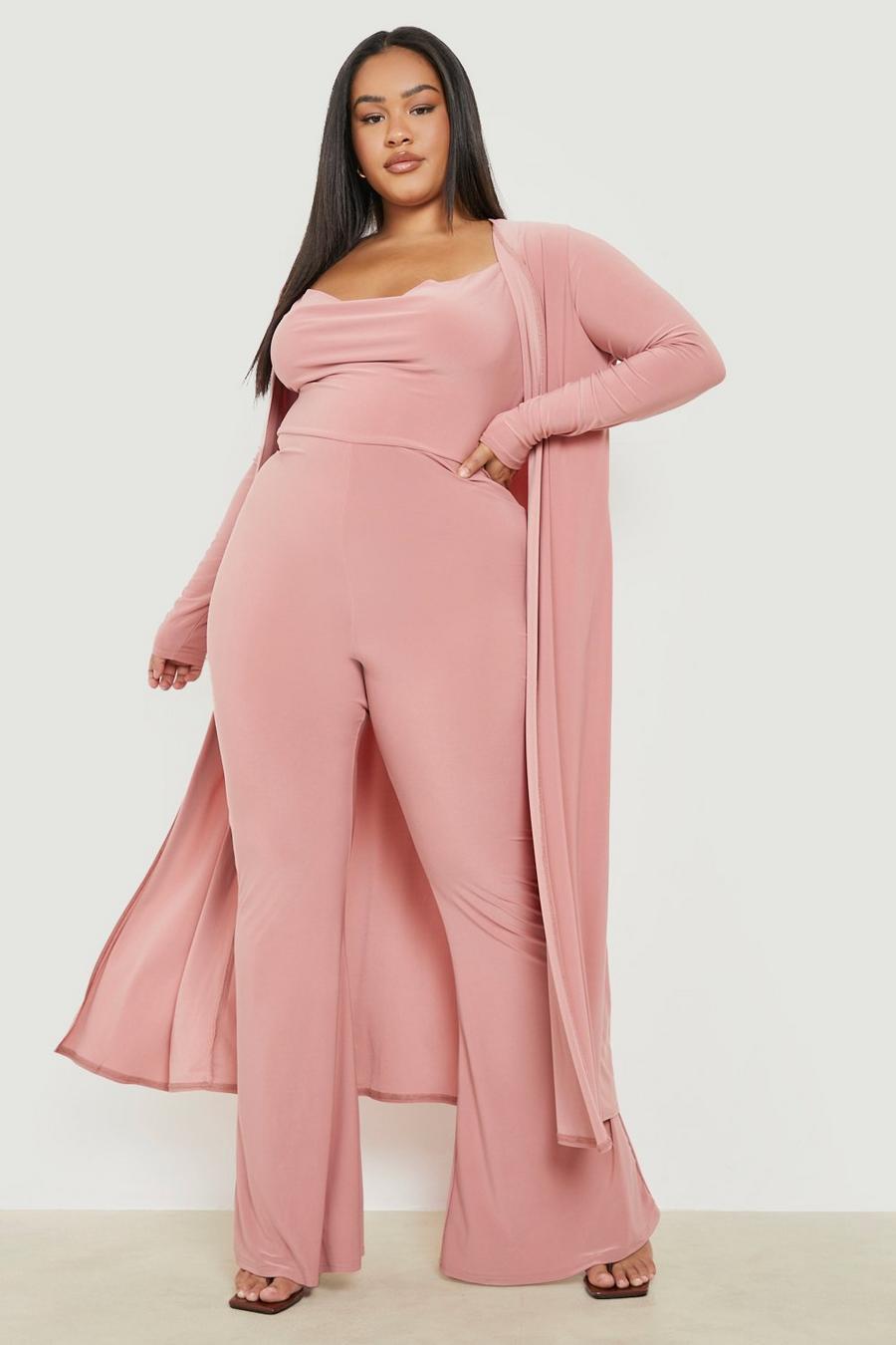 Rose Plus Strappy Cowl Jumpsuit & Duster Co-Ord image number 1