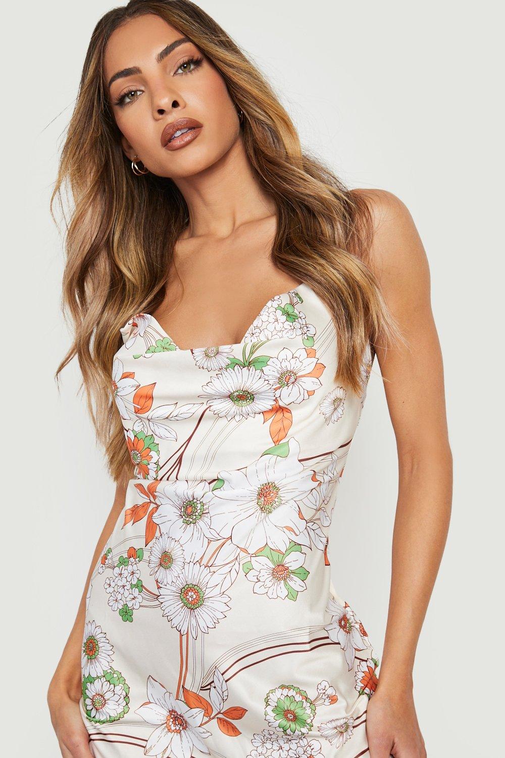 White floral satin outlet dress