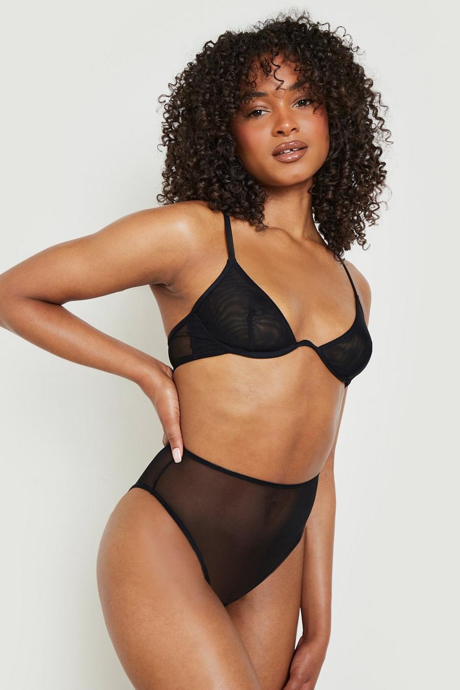 Black Power Mesh High Waisted Brief  image number 1