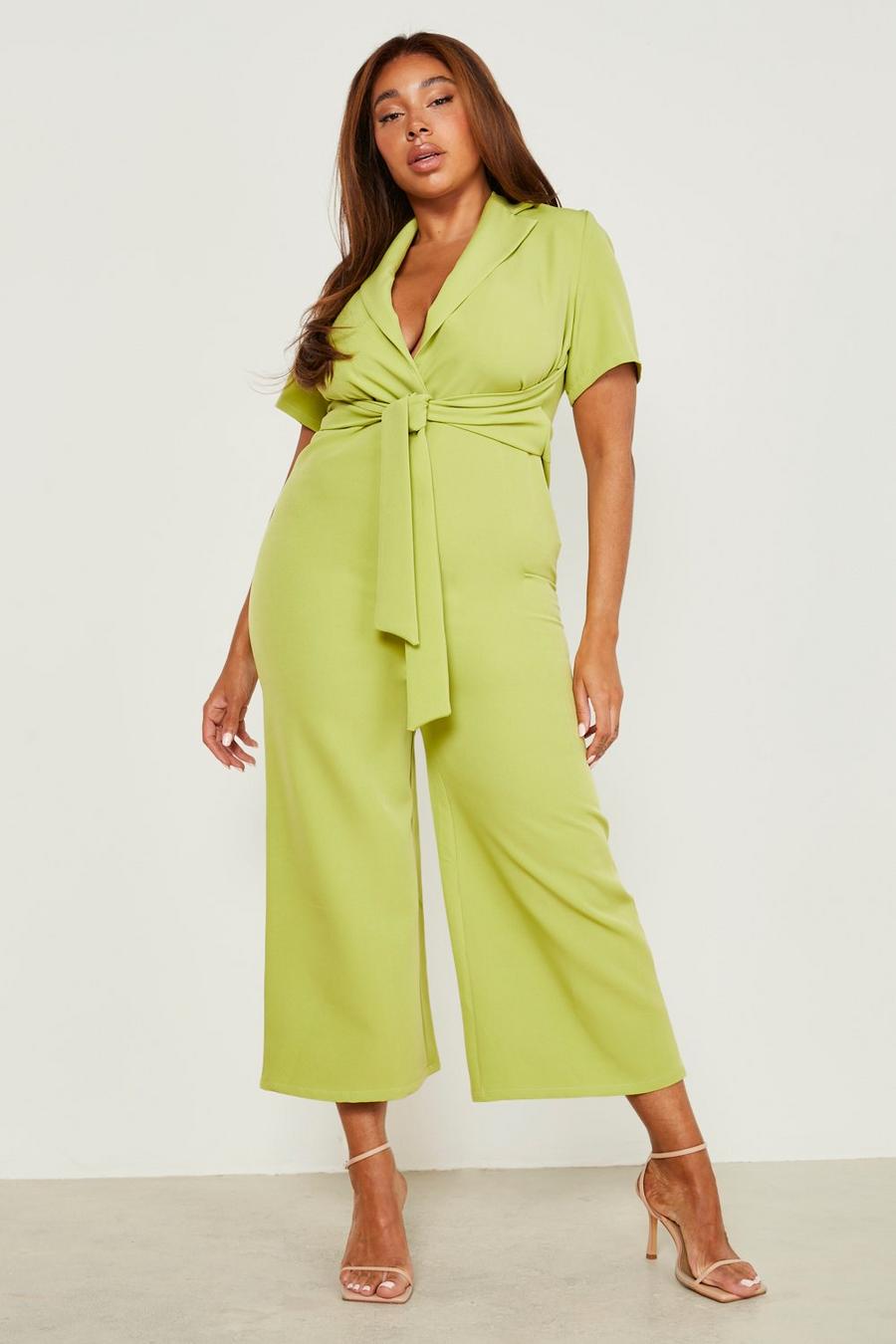 Lime Plus Woven Front Knot Culotte Jumpsuit image number 1