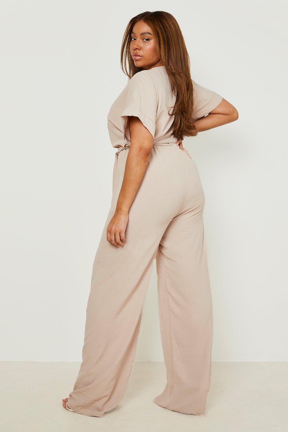 Beige wide store leg jumpsuit