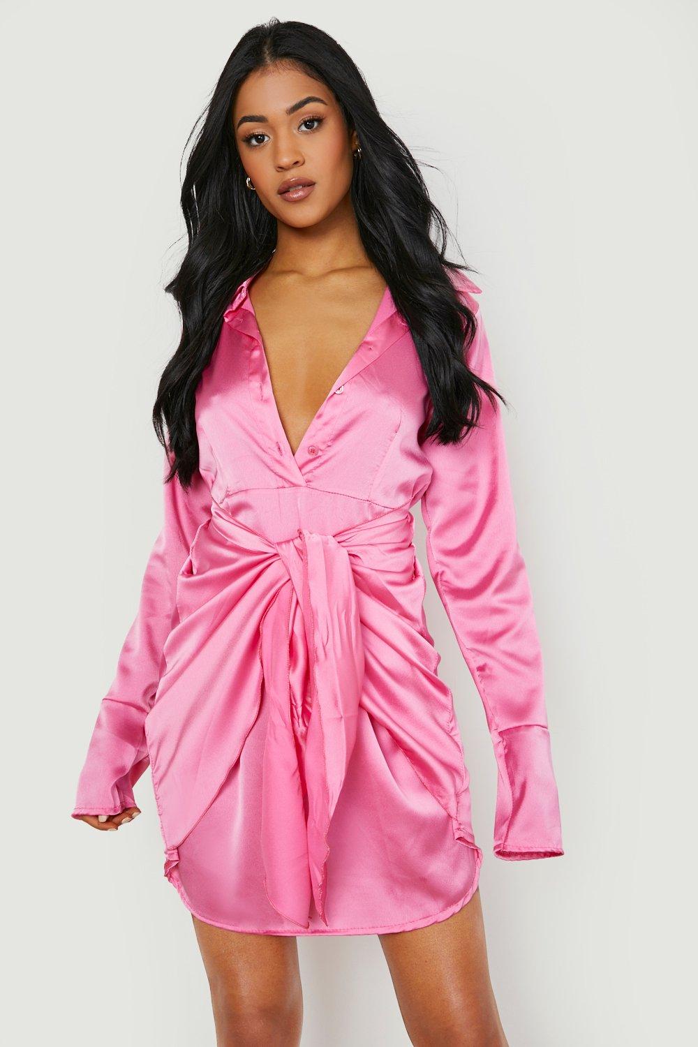 Boohoo pink wrap dress best sale