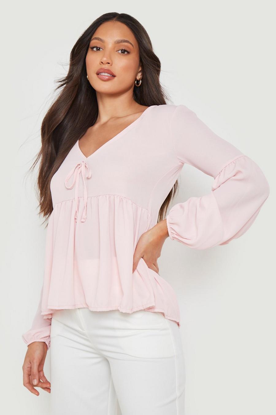 Blush Tall Chiffon Tie Detail Frill Smock Top image number 1