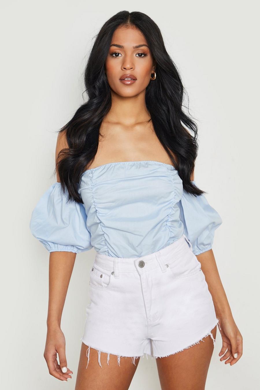 Blue Tall Off The Shoulder Ruched Detail Bodysuit