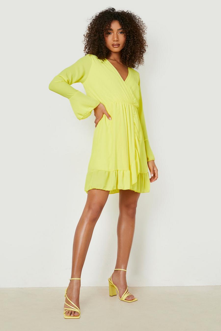 לימון שמלת סקייטר עם שרוולים מתרחבים לנשים גבוהות image number 1