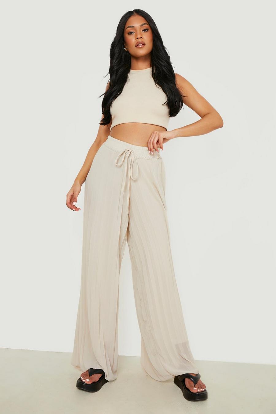 Stone Tall Pleated Tie Waist Wide Leg Trouser image number 1