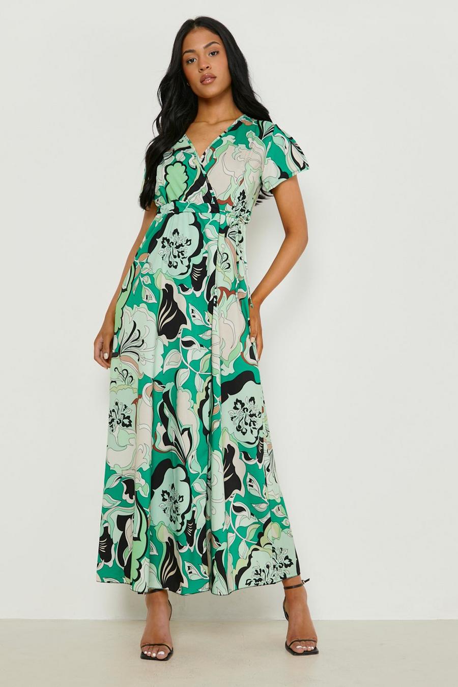 Green Tall Floral Print Wrap Midaxi Dress image number 1