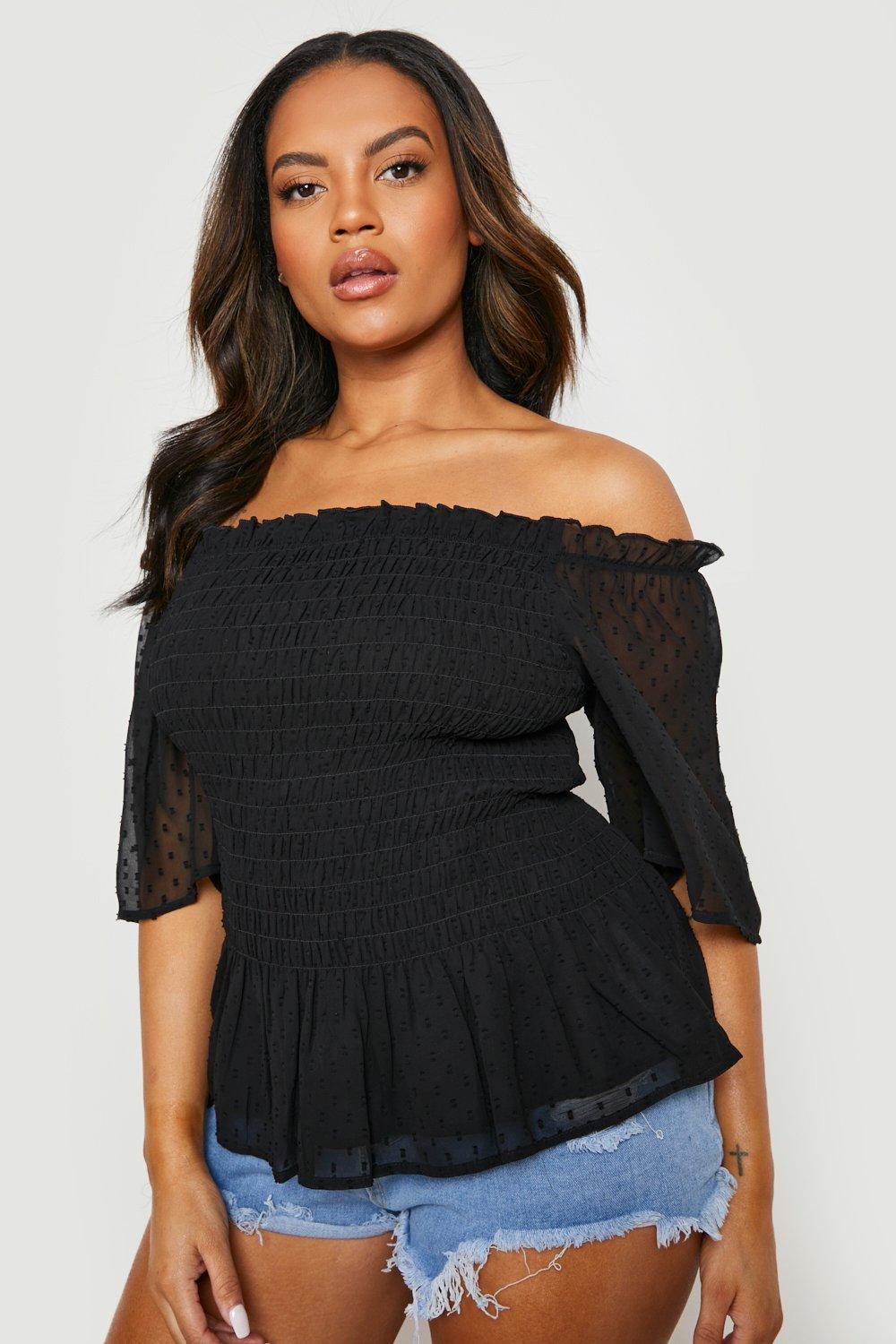 Boohoo black store bardot top