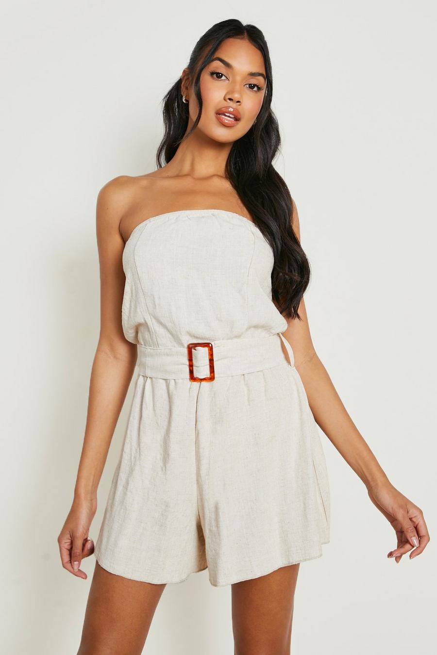 Stone Linen Belted Floaty Playsuit image number 1
