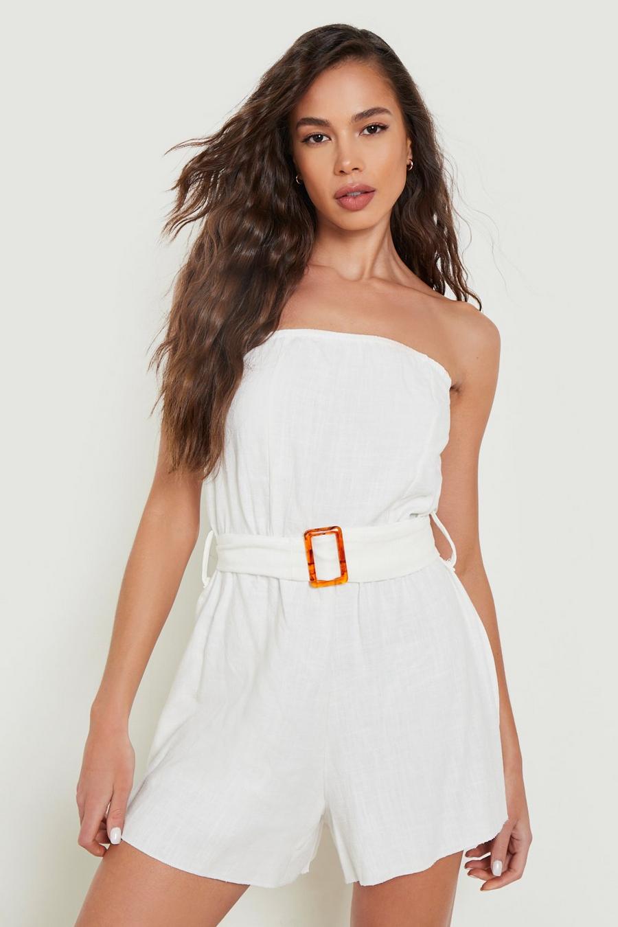 White Linen Belted Floaty Playsuit