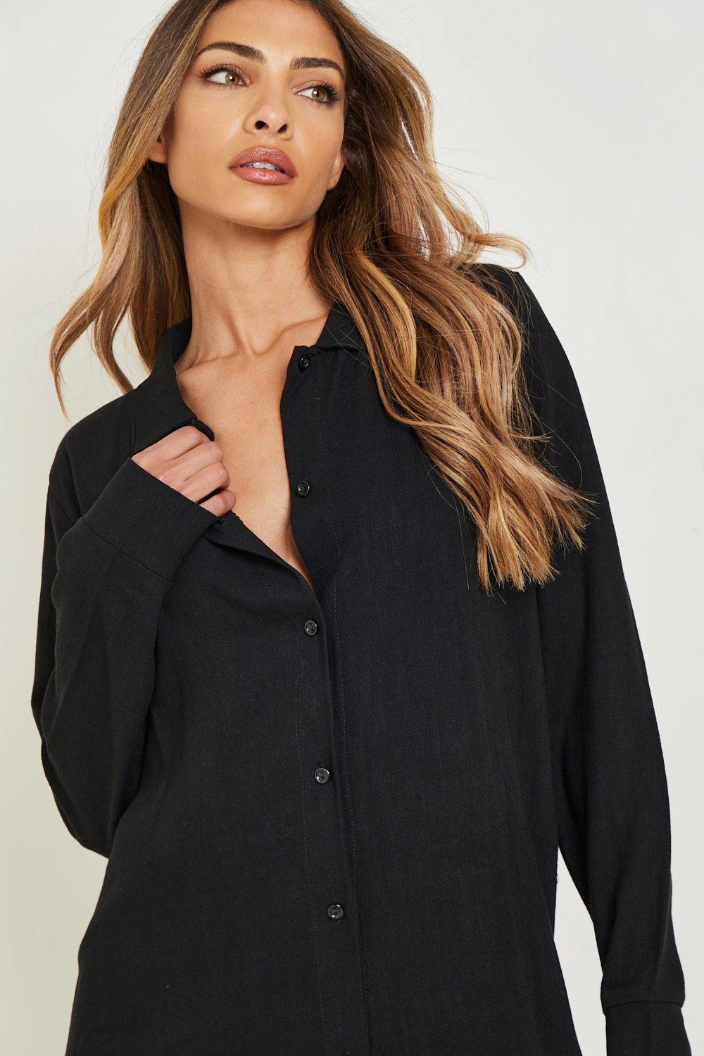 Black linen shirt dress uk online