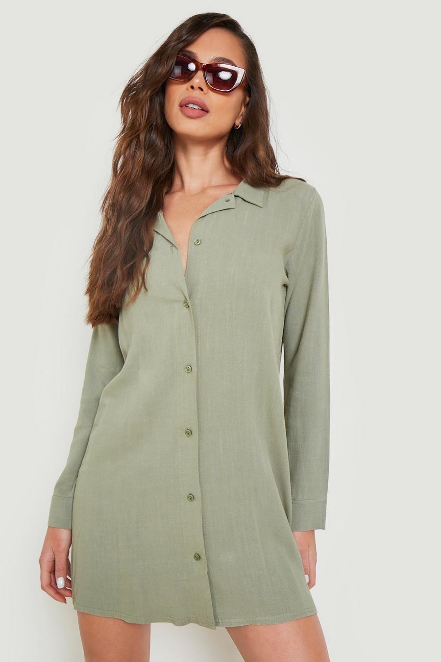 Sage Linen Oversized Shirt Dress image number 1