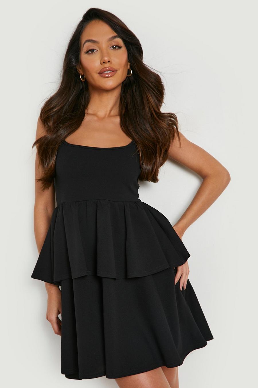 Black Strappy Ruffle Scuba Skater Dress image number 1