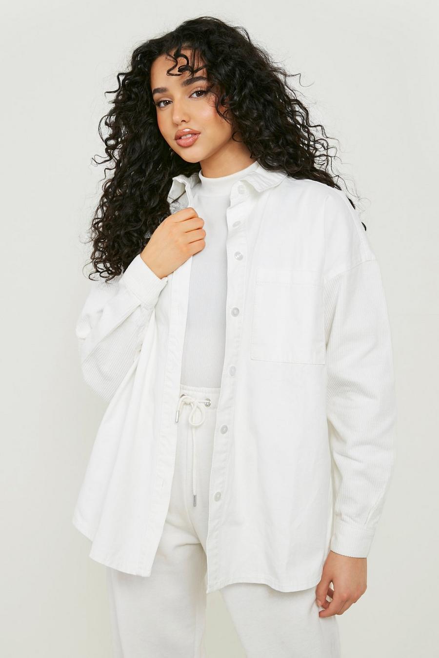 Ecru white Cord Sleeve Oversized Shirt image number 1