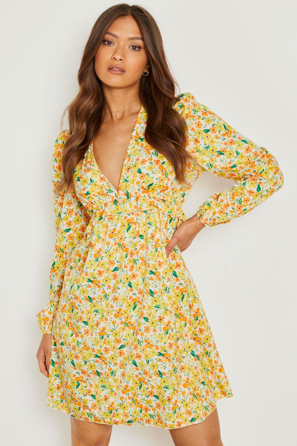 Boohoo yellow skater outlet dress