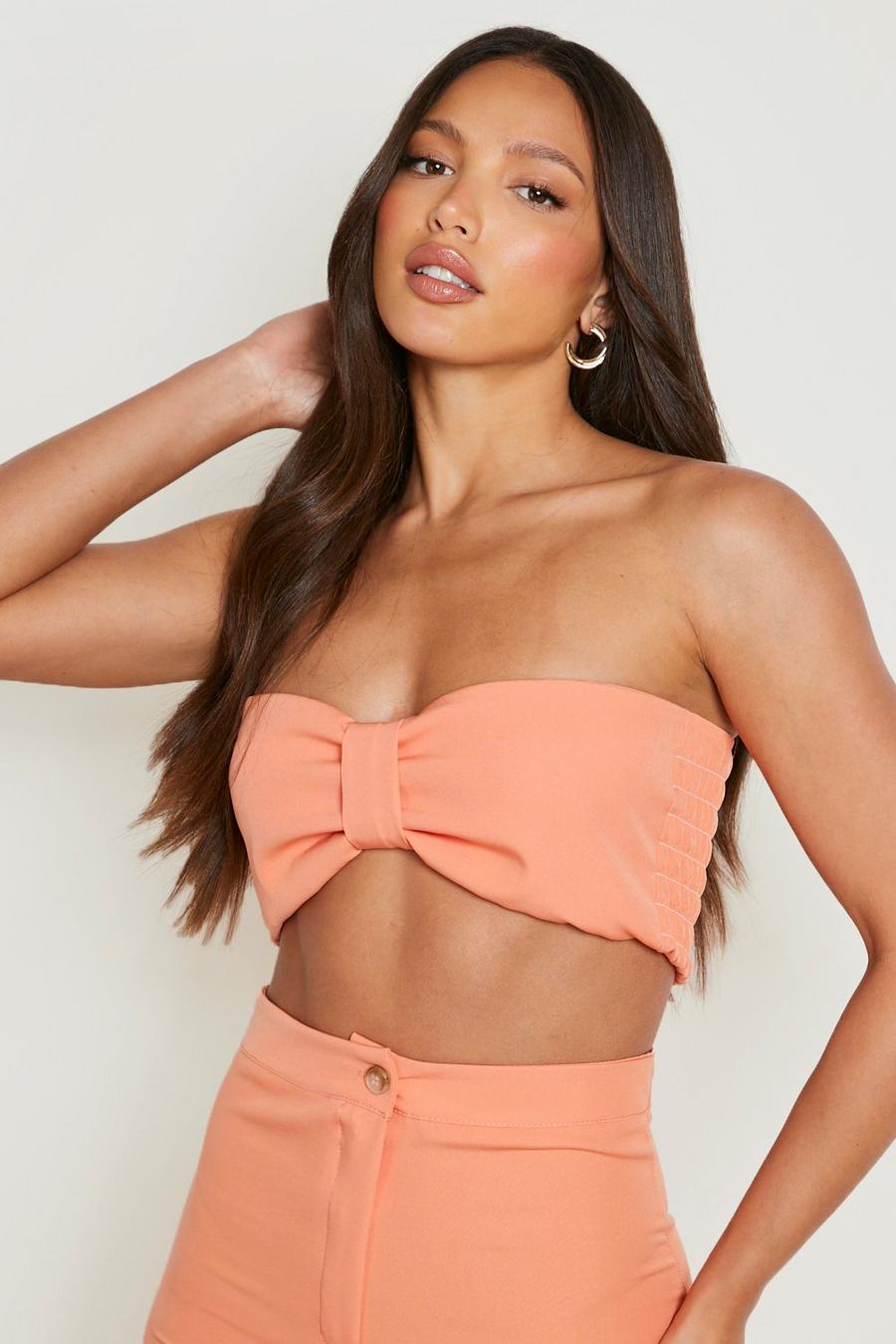 Peach Tall Pleat Front Bralette image number 1