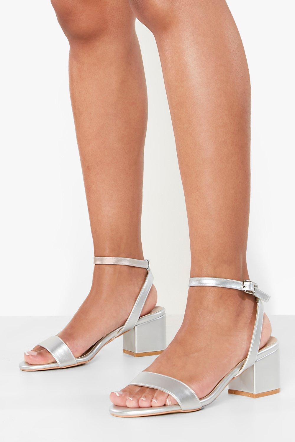 barely there silver block heels