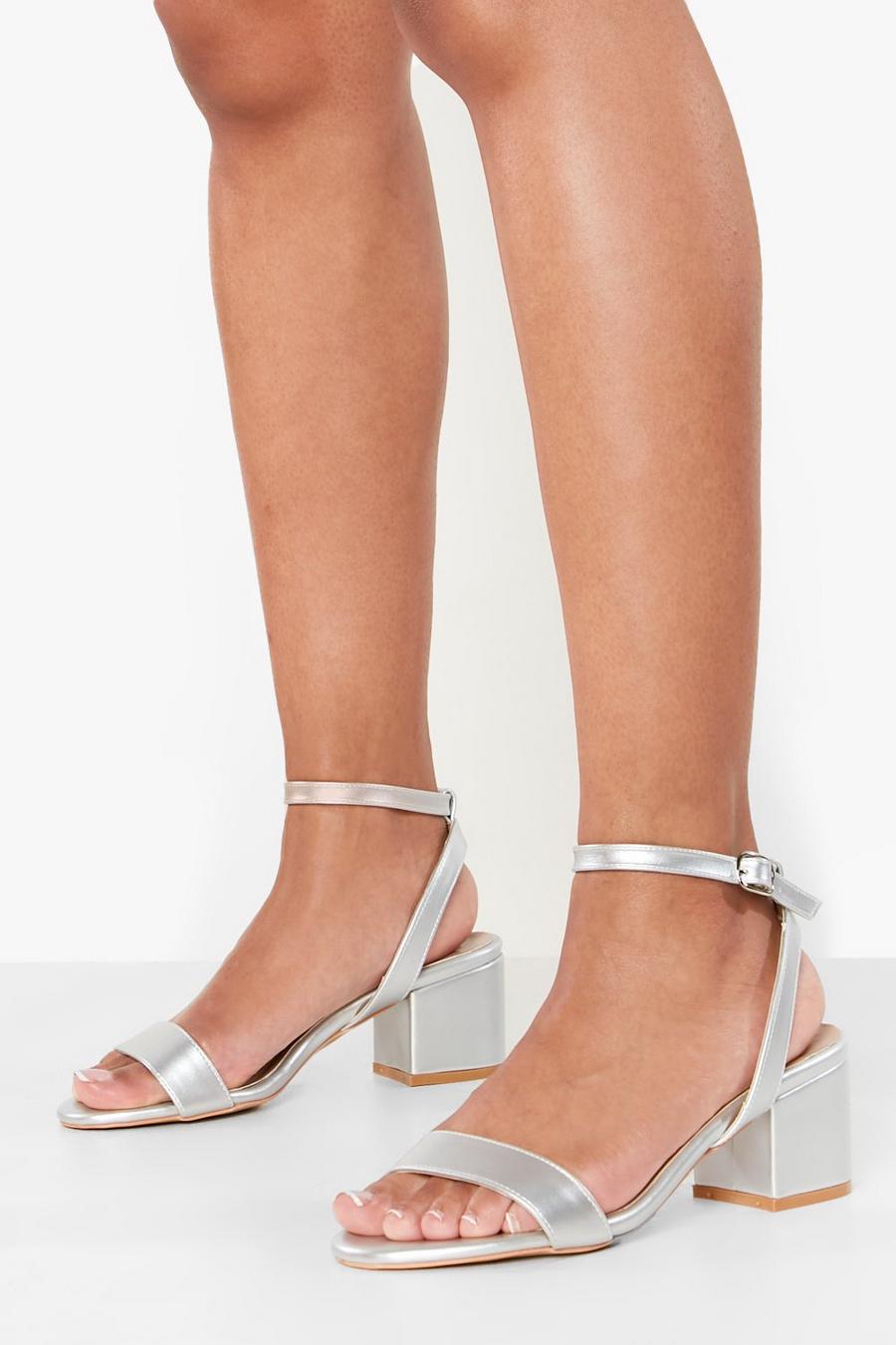 Silver argent Metallic Low Block Barely There Heels
