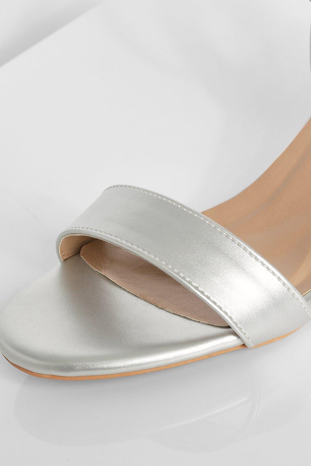 Silver barely there store block heels