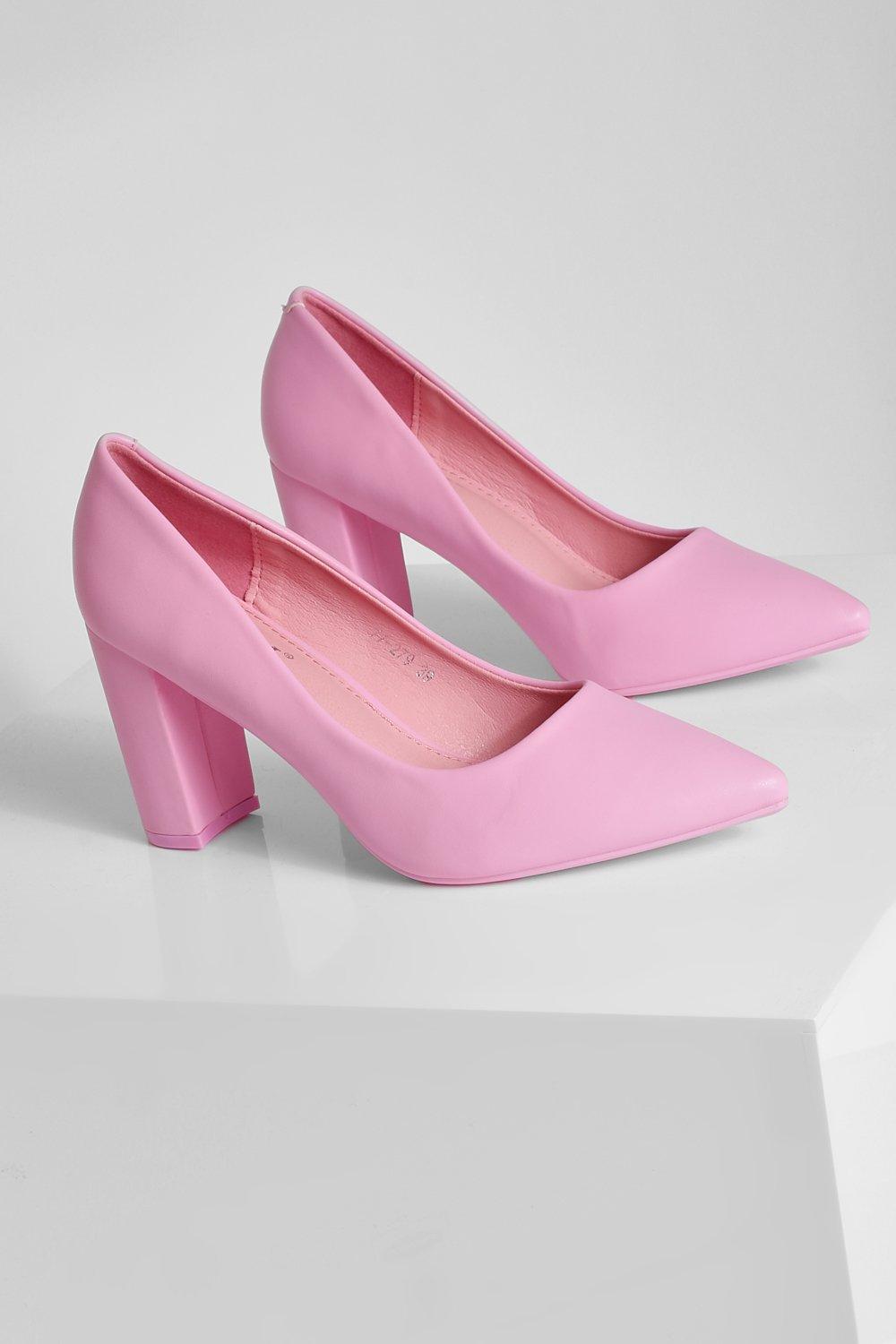 Pink court shoes block on sale heel