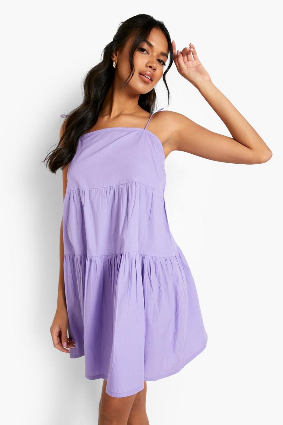 Lilac Strappy Tiered Cotton Smock Dress image number 1