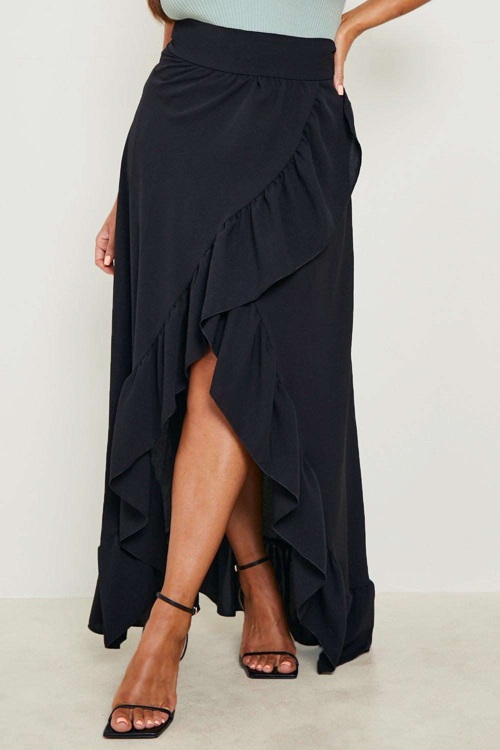 Black wrap cheap ruffle skirt