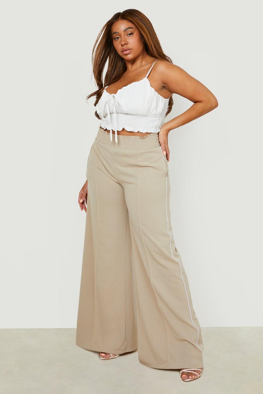 Stone Plus Shirred Side Stripe Wide Leg Trousers image number 1