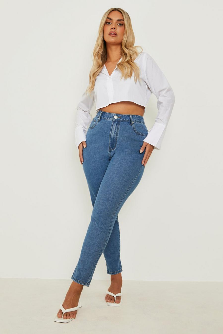 Grande taille - Jean mom taille haute, Mid blue image number 1