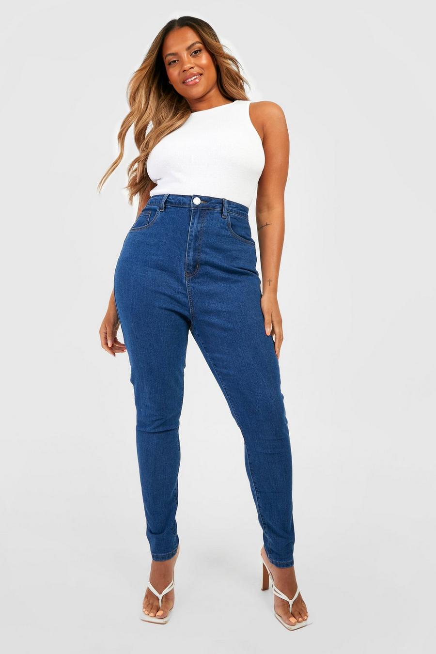 Plus Stretch Skinny Jeans mit 5-Taschen, Mid blue image number 1