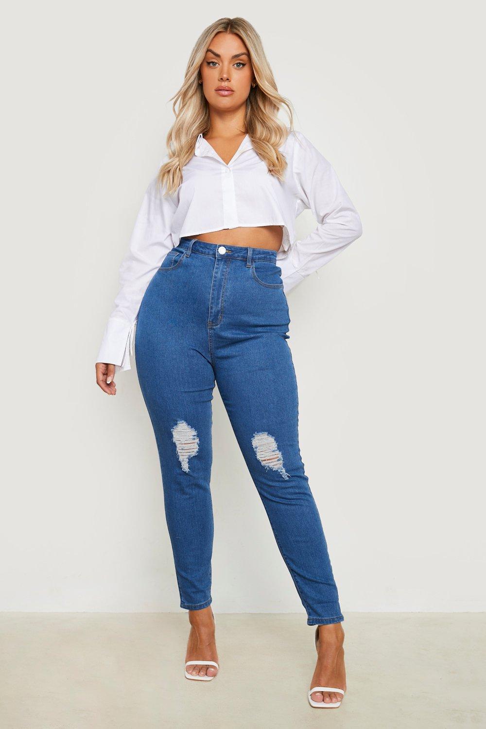 Plus High Waisted Distressed Skinny Jeans