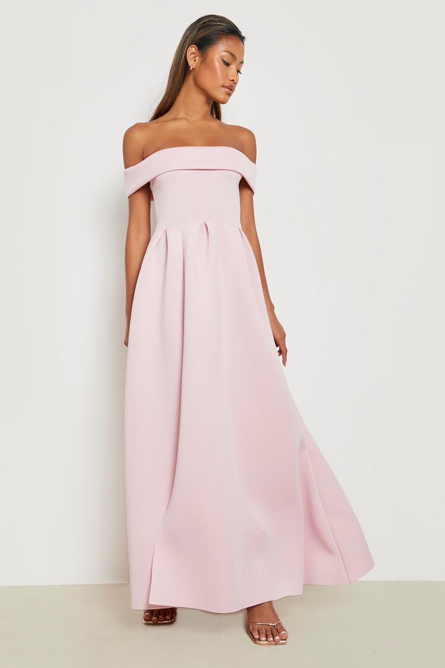 Blush pink Bonded Scuba Bardot Maxi Dress