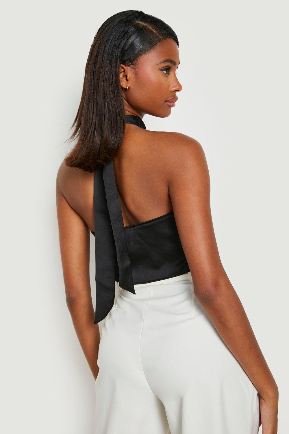 Black silk halter store top