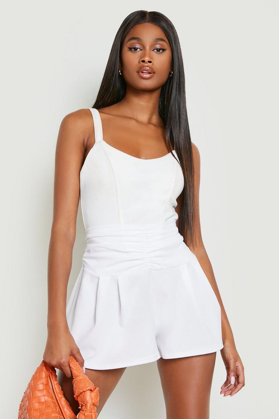 White Ruched Band Detail Floaty Shorts image number 1