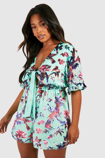 Green Plus Devore Tie Front Romper