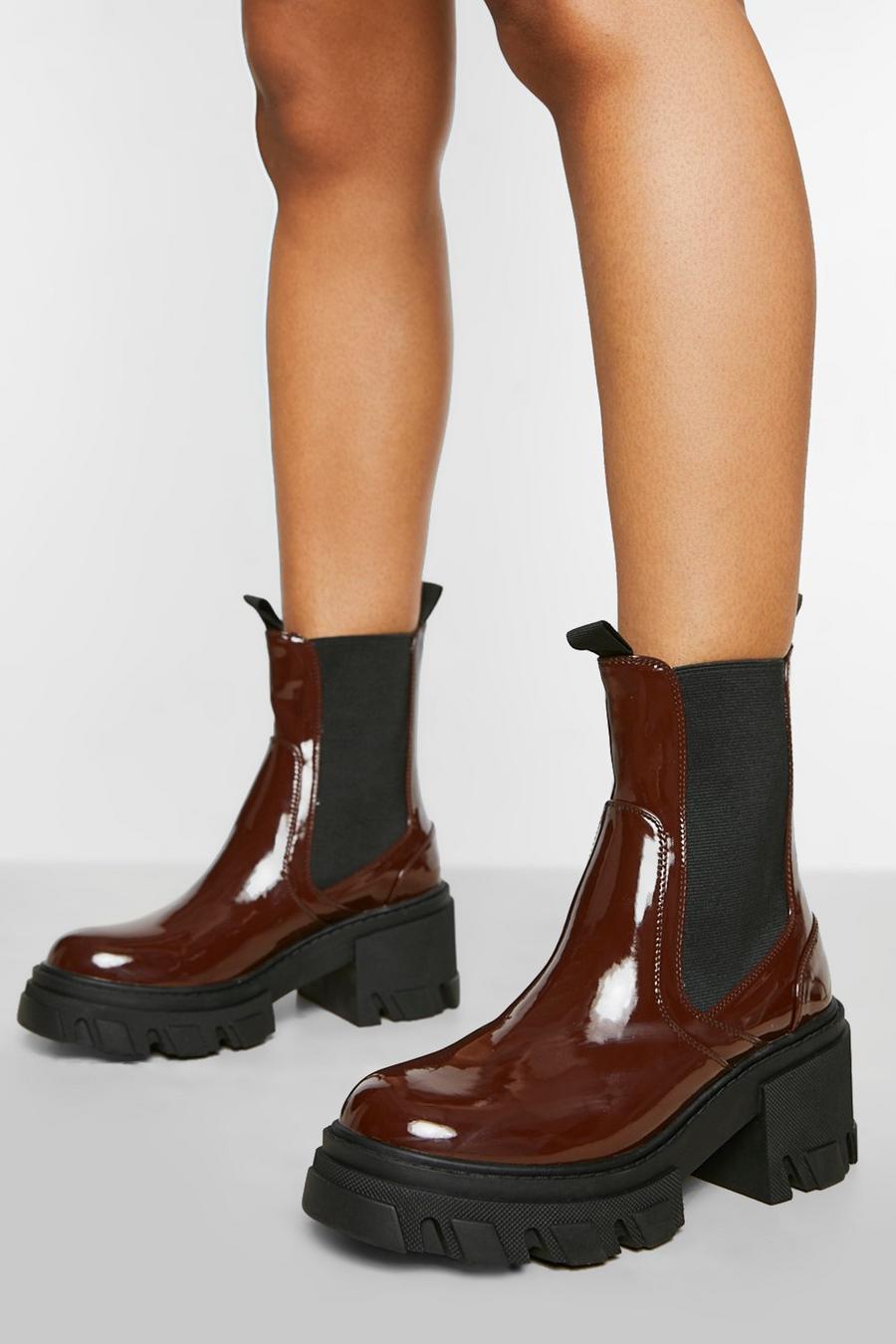 Chocolate Chunky Heeled Chelsea Boots image number 1