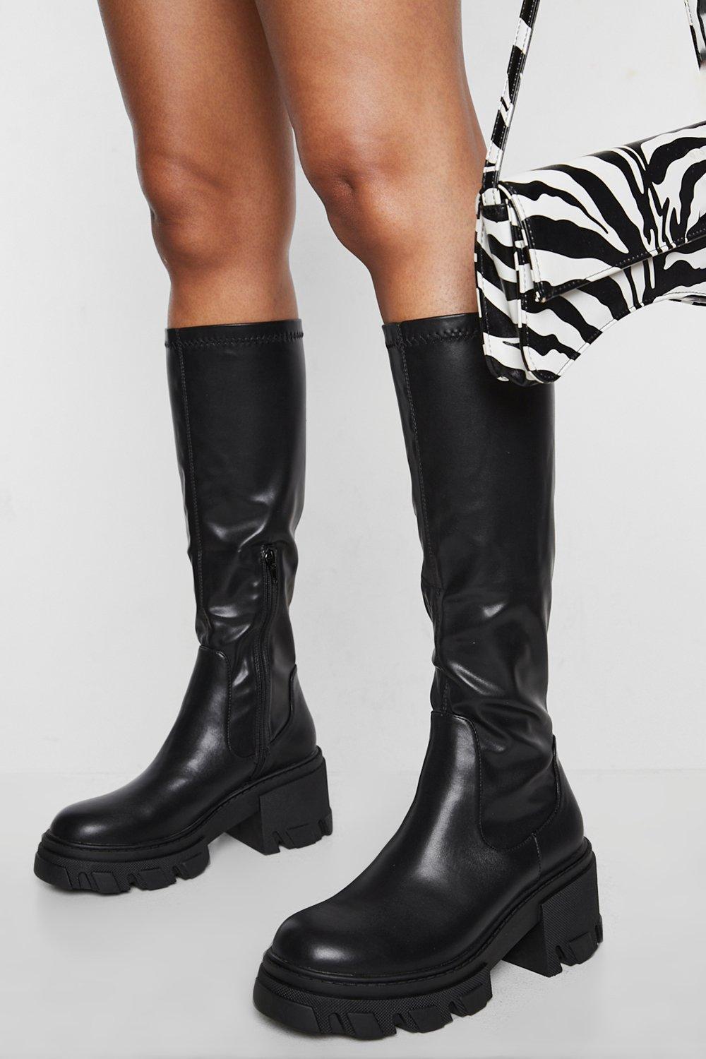 Calf High Chunky Heeled Boots boohoo UK