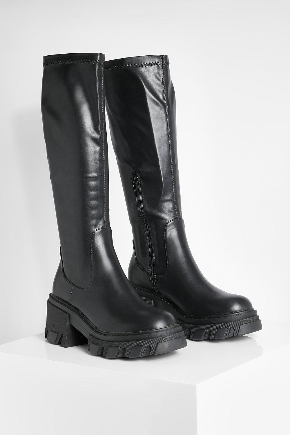 Chunky Heeled Boots - Black - Ladies