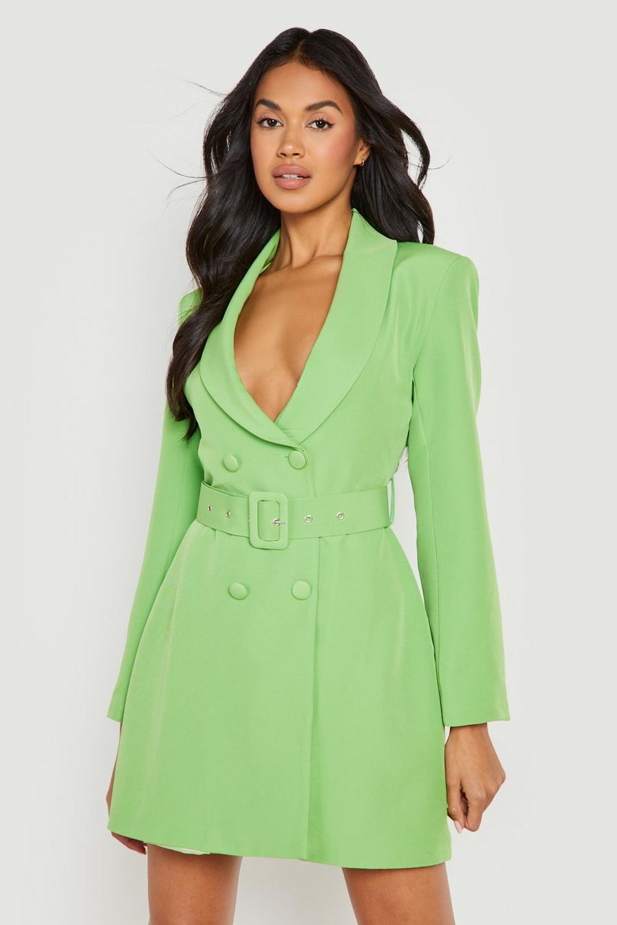 Apple green Double Breasted Belted Tailored Blazer Dress