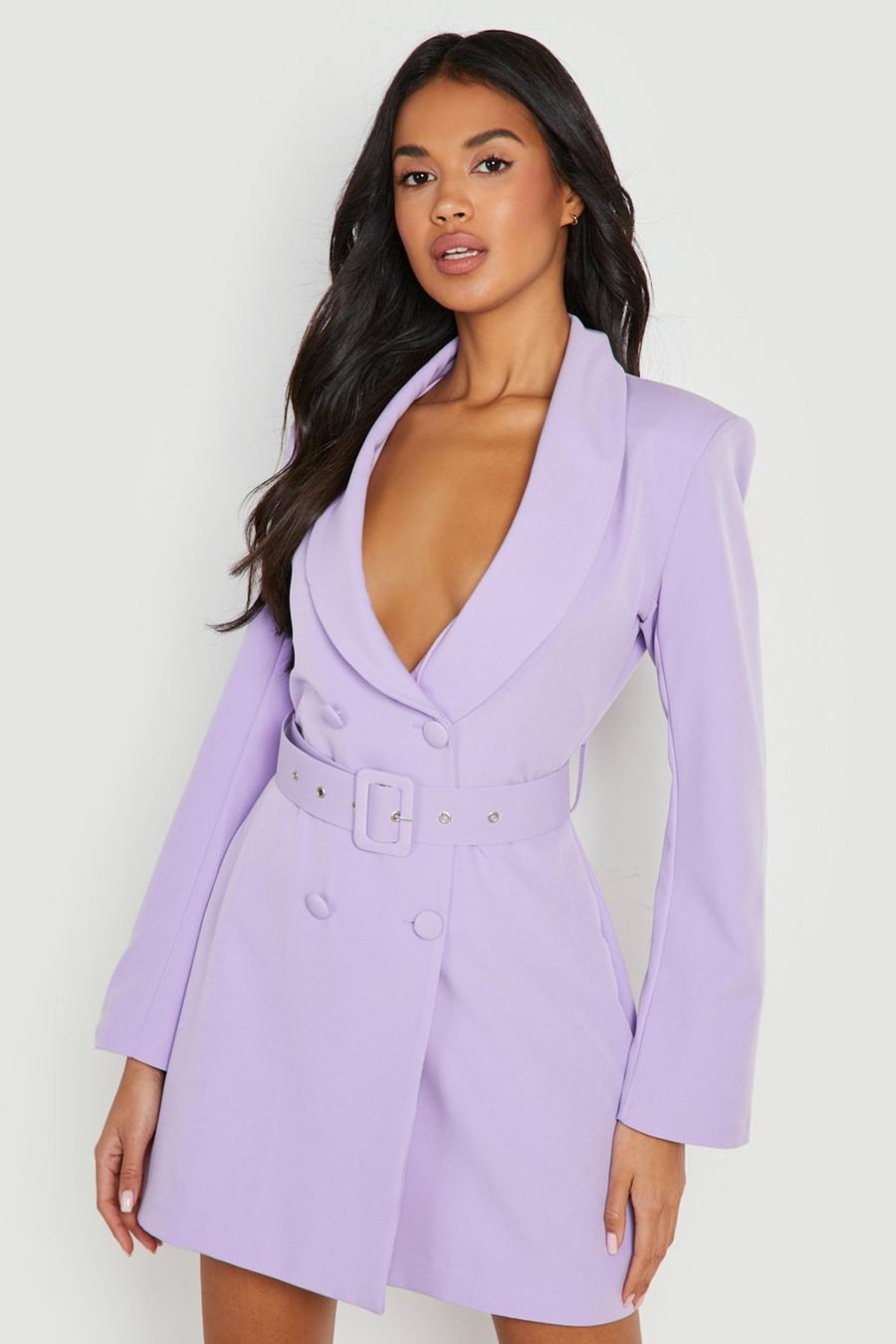 Lilac purple Double Breasted Belted Tailored Blazer Dress