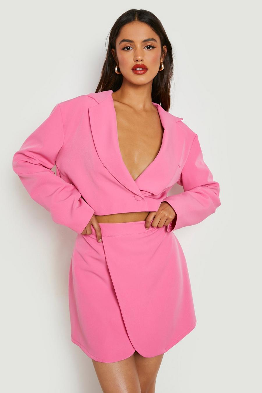 Bright pink rose Wrap Front Mini Skirt 