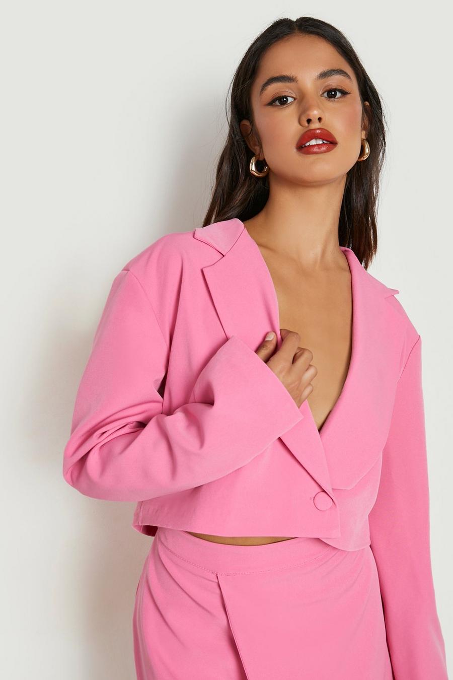 Bright pink Wrap Front Tailored Crop Blazer image number 1
