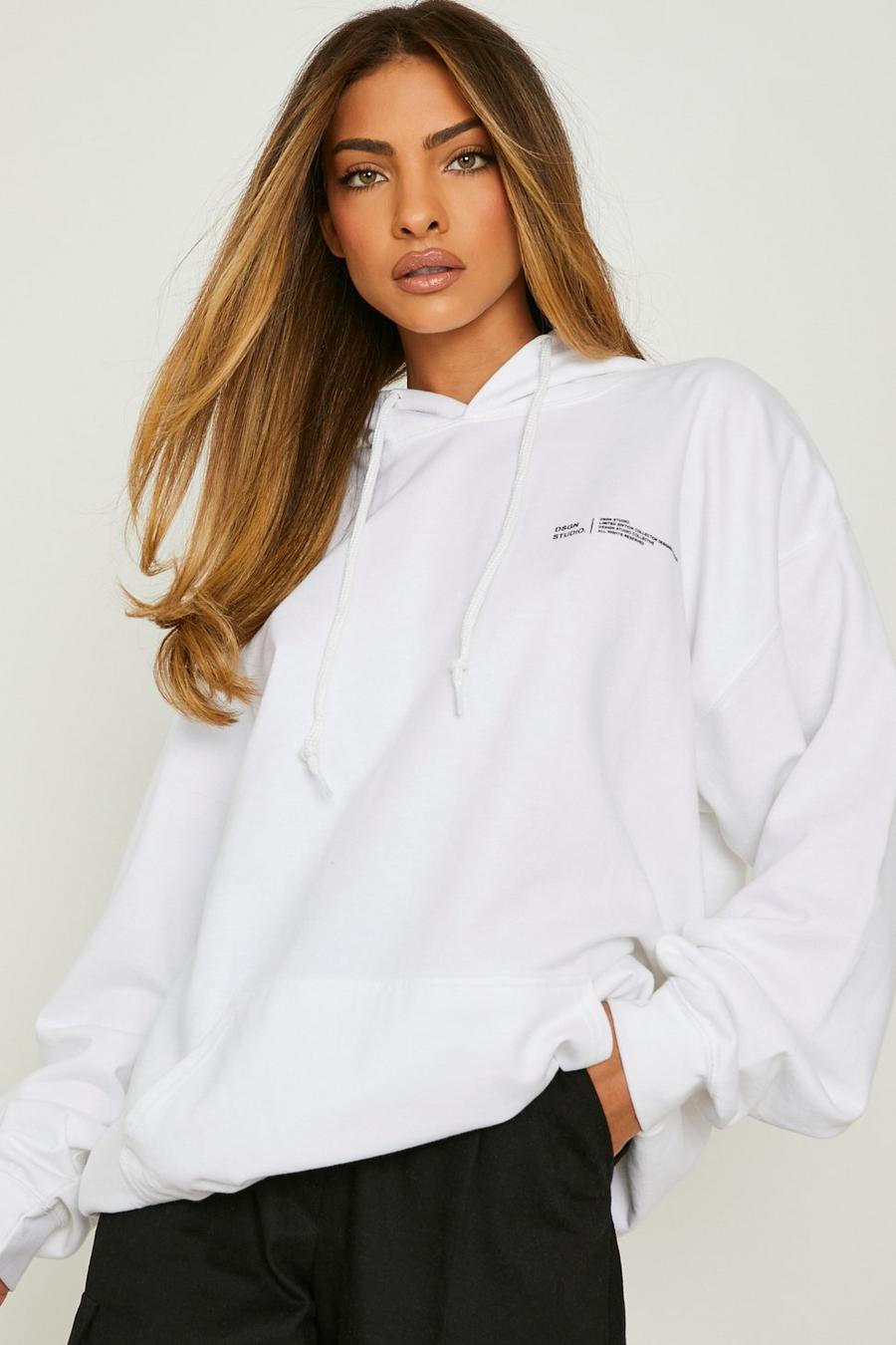 White Dsgn Studio Text Print Oversized Hoodie image number 1