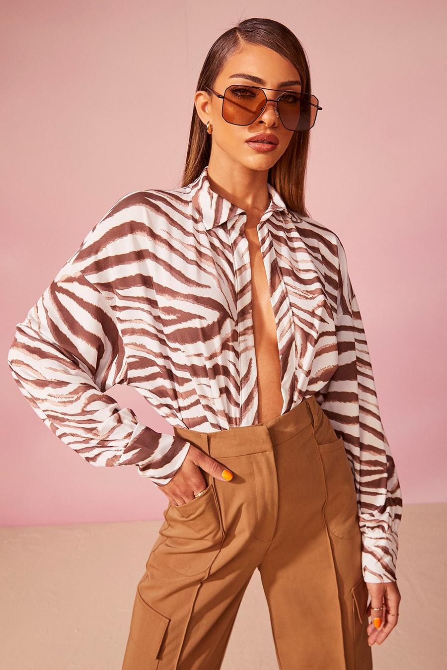 Chocolate Baggy Zebraprint Blouse image number 1