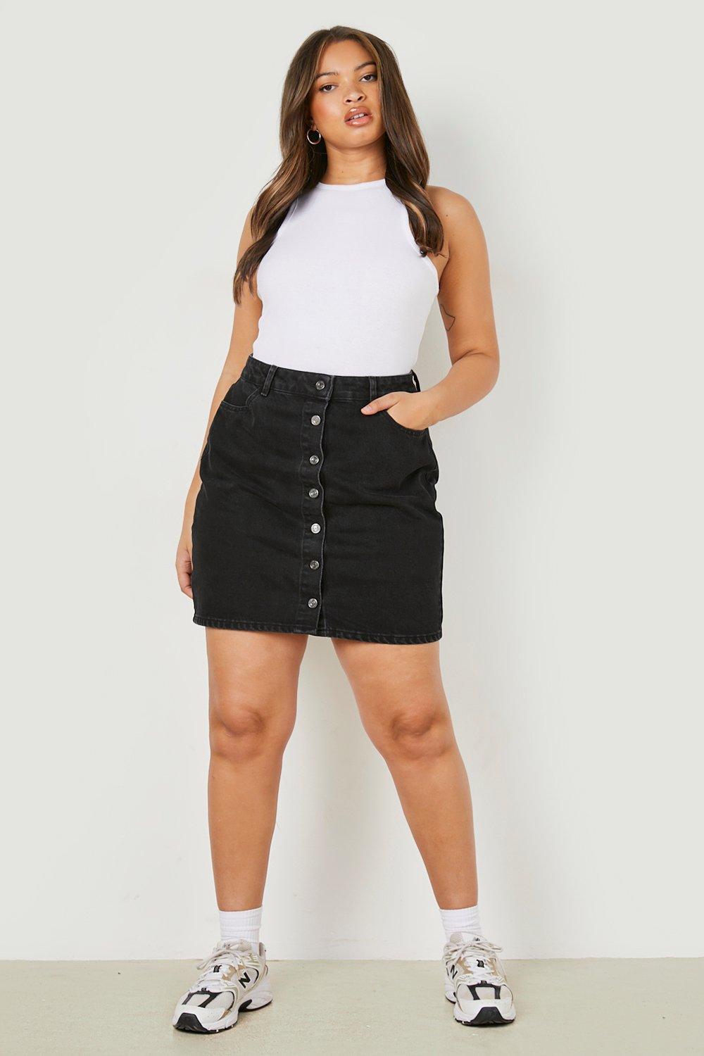 Plus size black shop button front skirt