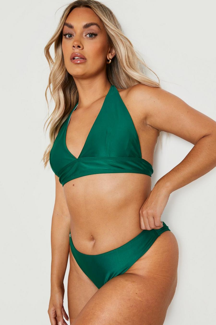 Forest grön Plus Bikinitopp med halterneck och knytdetalj