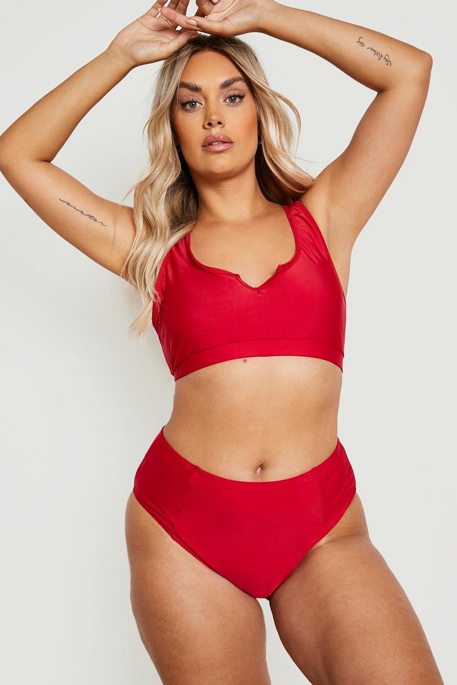 Slip bikini Plus Size Essentials a vita alta, Dark red image number 1