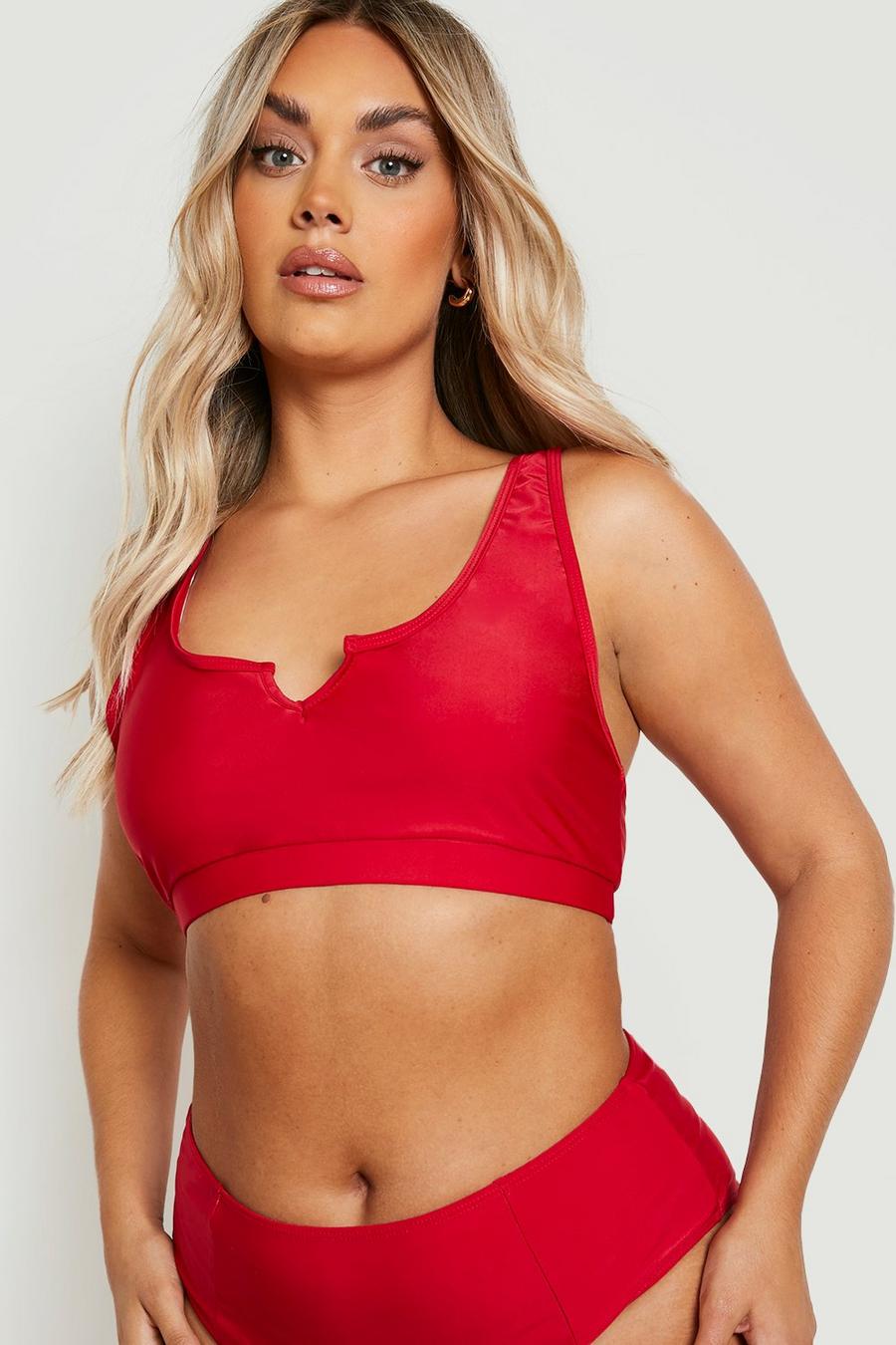 Top bikini Plus Size Essentials con intaglio sullo scollo, Dark red image number 1